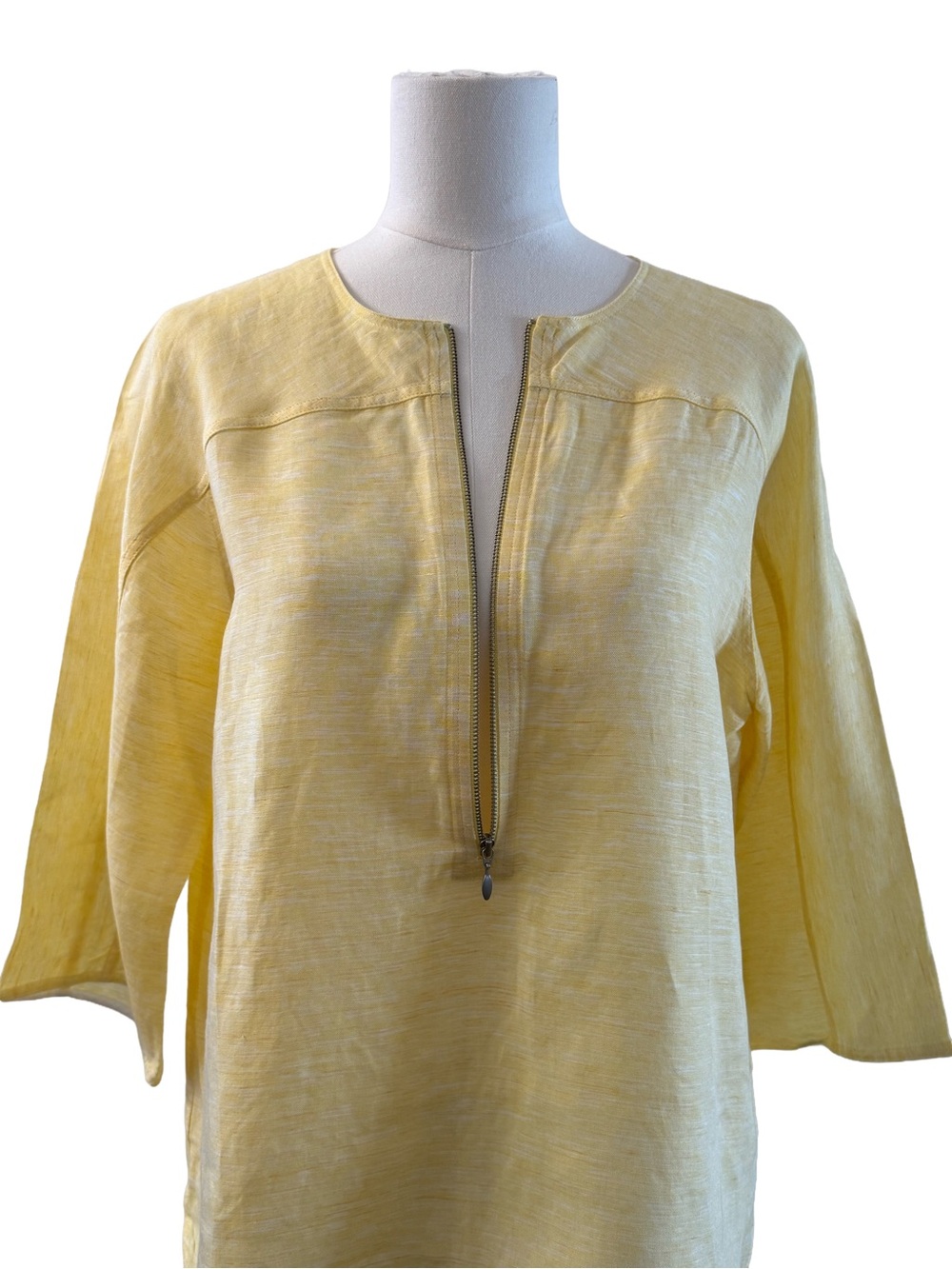 Lafayette 148 New York Butter Yellow Women’s Linen Blend Blouse Top 3/4 Sleeve